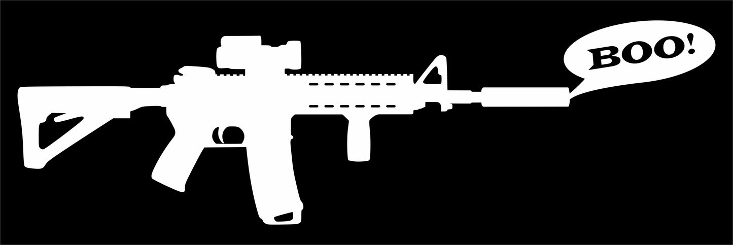 VINYL DECAL - AR-15 Rifle Ghost Gun says "BOO!